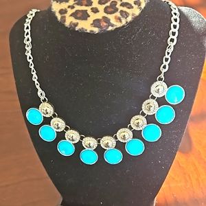 Fancy drop shape blue cabochon bib statement necklace